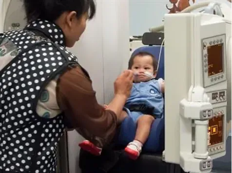 Child undergoing a swallow study
